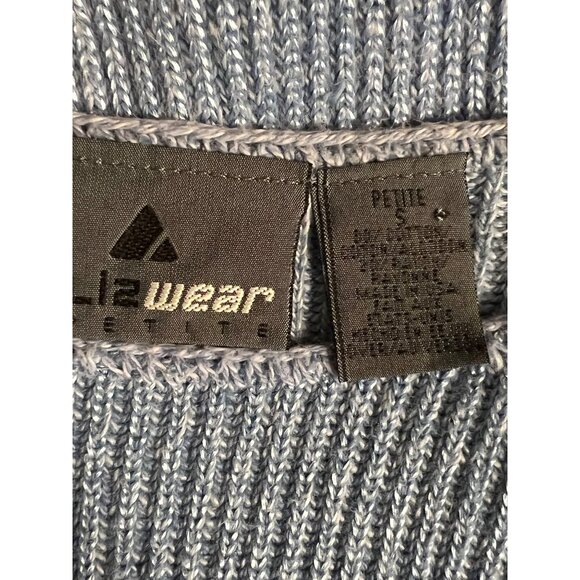 Liz Wear Petite Blue Sweater PS Tight Ribbed Knit Comfortable USA - Picture 10 of 14